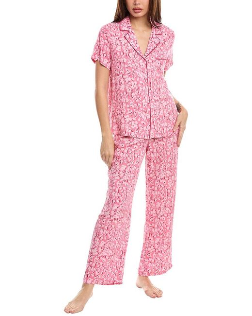 Splendid Pink 2pc Woven Notch Pajama Pant Set