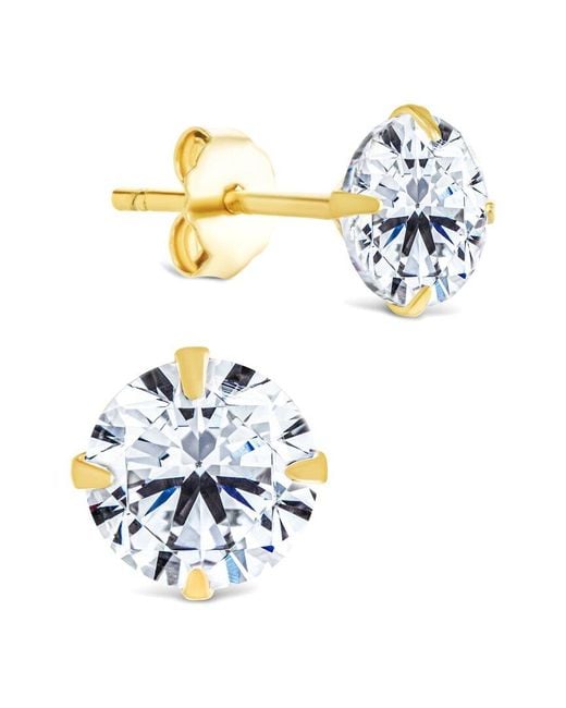 Sterling Forever White 14k Over Silver Cz Round Cut Prong Set Stud Earrings