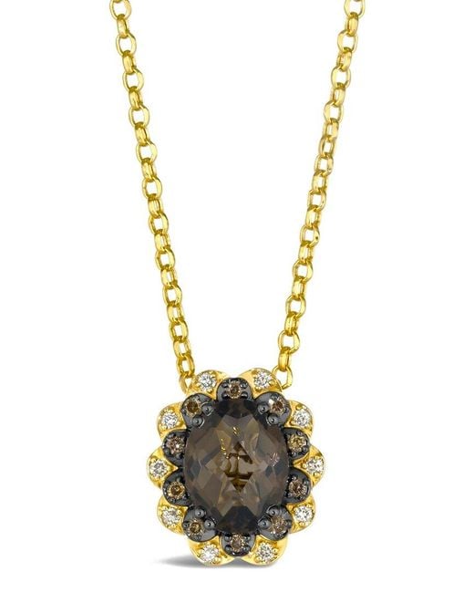 Le Vian Metallic Le Vian Checkerboard 14K 1.52 Ct. Tw. Diamond & Chocolate Quartz Pendant Necklace