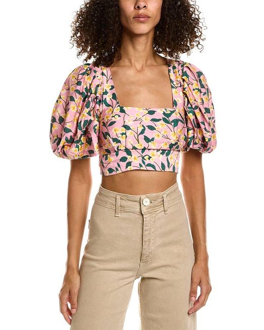 Moon River Natural Square Neck Puff Sleeve Top