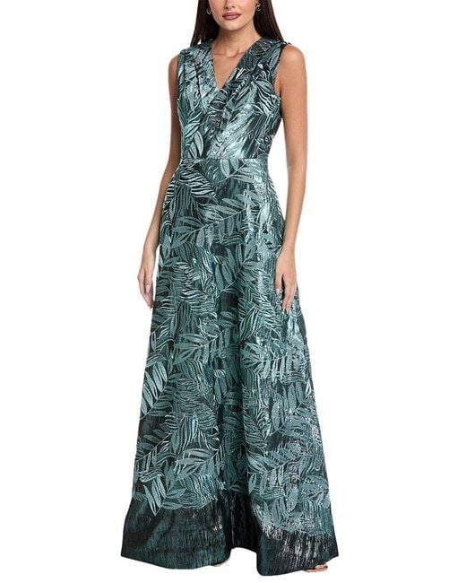 Rene Ruiz Green Metallic Jacquard Gown