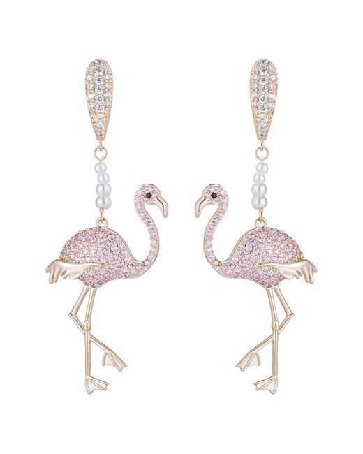 Eye Candy LA White Luxe Collection Pink Flamingo Cubic Zirconia Crystal Drop Earrings