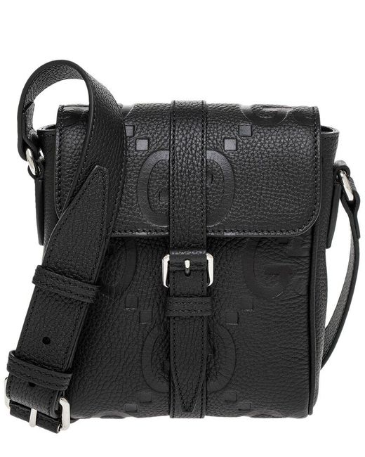 Gucci Black Jumbo GG Small Leather Messenger Bag