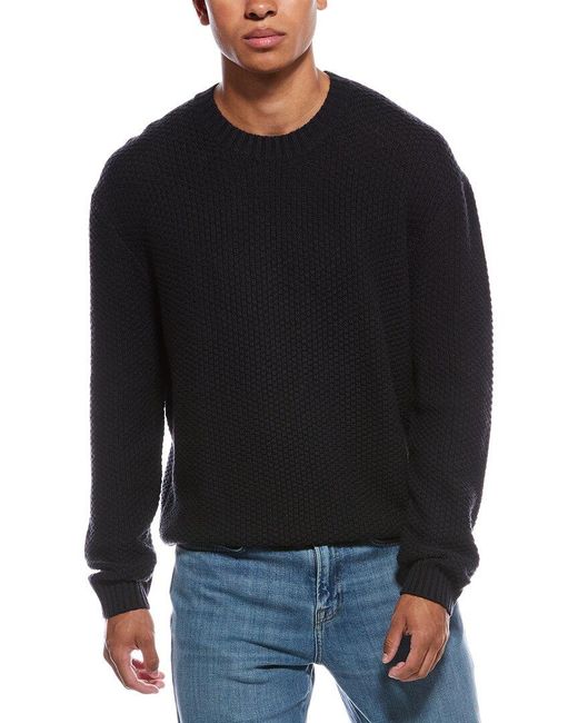 FRAME Black Textured Wool & Cashmere-blend Crewneck Sweater for men