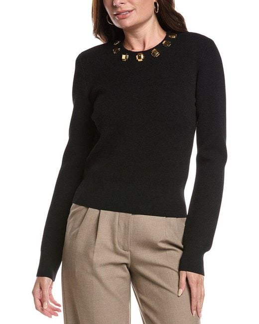 St. John Black Pique Knit Sweater