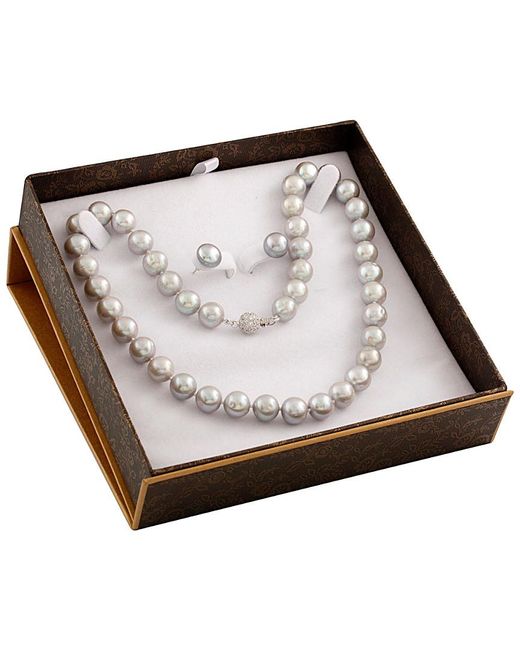 Splendid White Rhodium Plated 8-8.5mm Freshwater Pearl Drop Earrings & Necklace Set