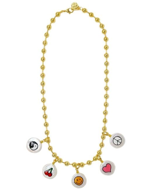 Cloverpost Metallic Squad 14k Plated 15-16mm Pearl Charm Necklace