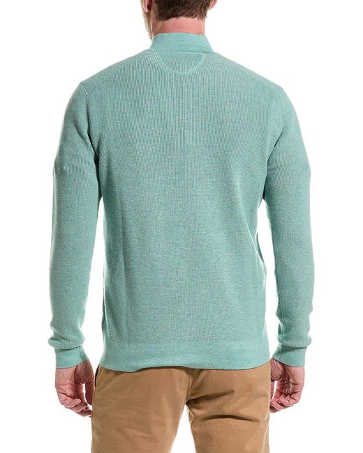 Raffi Green English Rib 1/4-zip Mock Neck Sweater for men