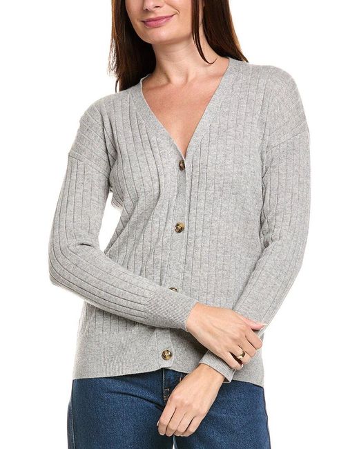 Kier + J Gray Kier + J Ribbed V-Neck Wool & Cashmere-Blend Cardigan