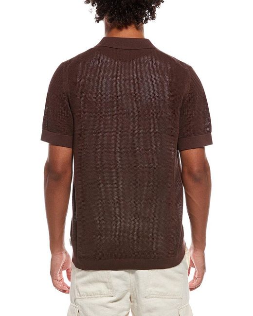 Onia Brown Crochet Knit Button Up for men