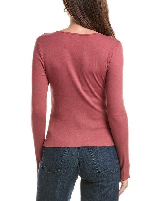 Michael Stars Red Salem Mixed Henley Top