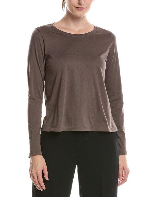 Eileen Fisher Brown Petite Round Neck T-Shirt