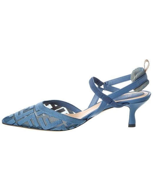 Fendi Blue Ff Colibri Lite Medium Mesh & Leather Slingback Mule