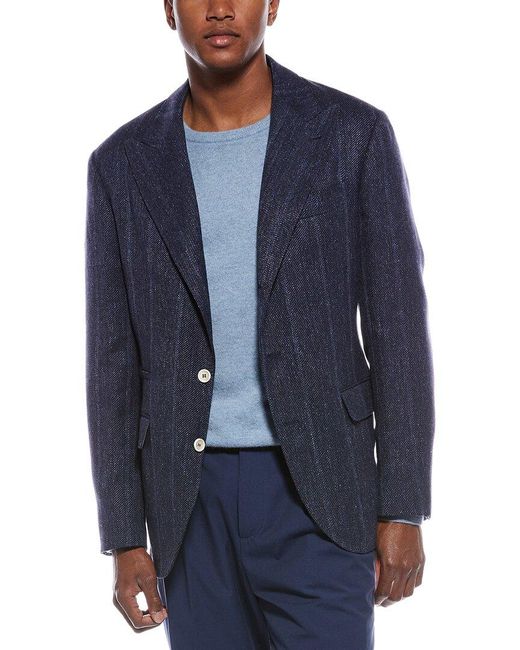 Brunello Cucinelli Blue Linen, Silk, & Wool-Blend Blazer for men