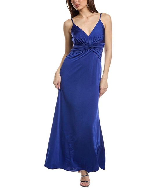 Eliza J Blue Ruched Empire-Waist Gown