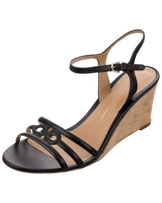Ferragamo Metallic Fieri Leather Wedge Sandal