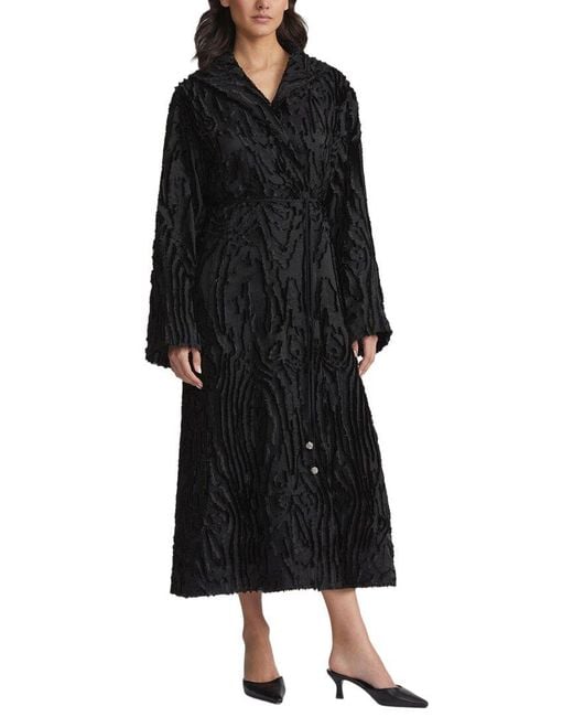Lafayette 148 New York Black Wing Collar Longline Silk-blend Coat