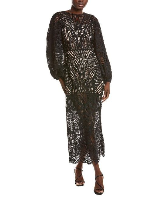 Farm Rio Black Nature Guipure Midi Dress