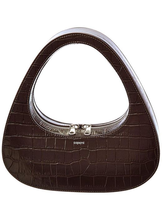 Coperni Brown Swipe Croc-embossed Leather Hobo Bag