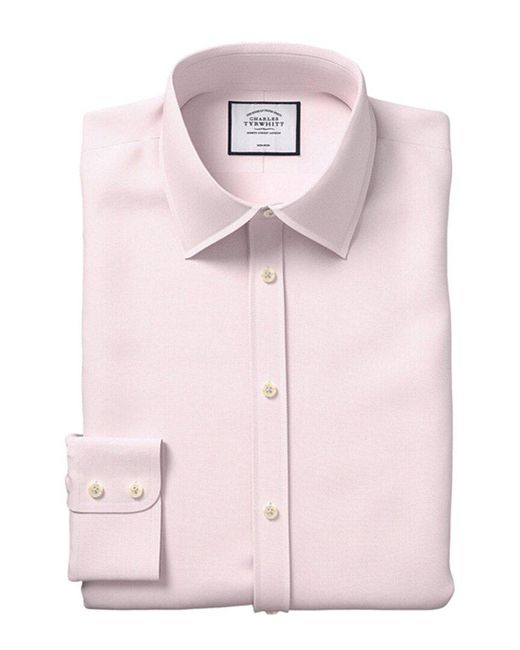 Charles Tyrwhitt Pink Non-iron Micro Diamond Slim Fit Shirt for men