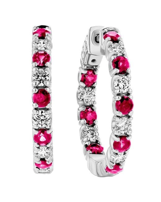 Diana M Pink Fine Jewelry 14k 3.58 Ct. Tw. Diamond & Ruby Hoops