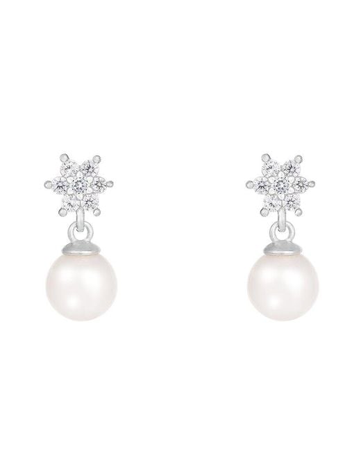Splendid White 14K 0.28 Ct. Tw. Diamond & 7-7.5Mm Pearl Dangle Earrings