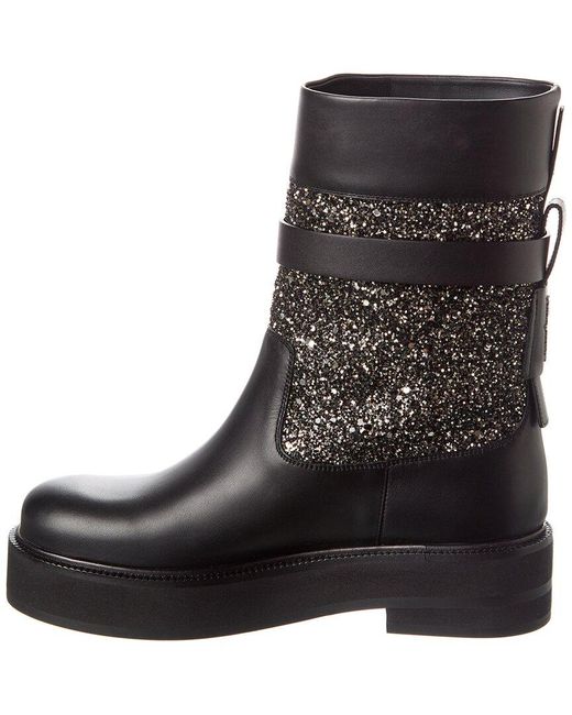 Ferragamo Black Ean Leather & Glitter Boot
