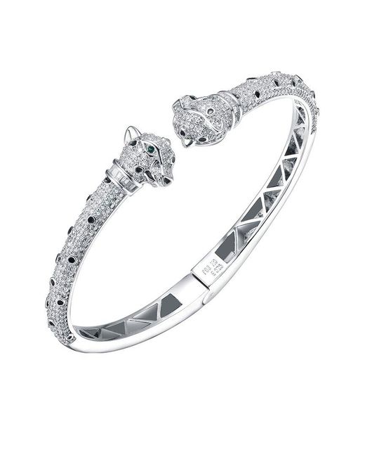 Rachel Glauber White Rhodium Plated Cz Fauna Bangle Bracelet