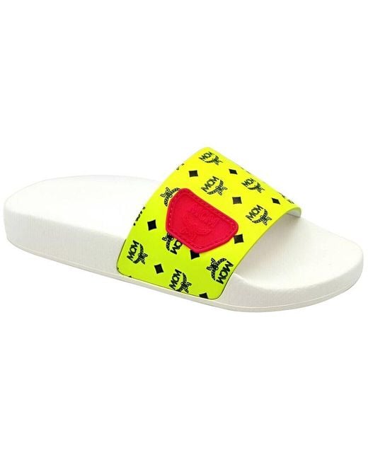 MCM White Leather & Rubber Slide