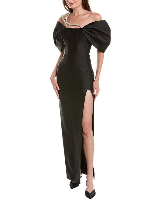 Rachel Gilbert Black Lexie Silk & Wool-blend Gown