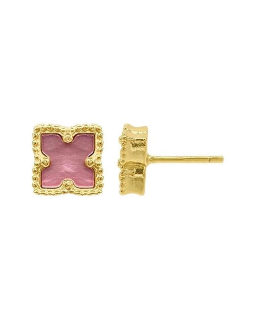 Adornia Pink 14k Plated Flower Studs