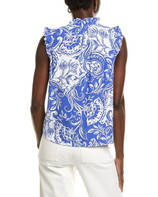 Ellen Tracy Blue Linen-Blend Top