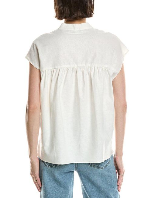 Vince White Band Collar Linen-Blend Popover