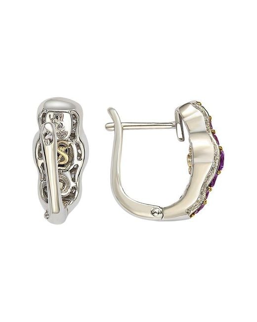 Suzy Levian White Silver 0.02 Ct. Tw. Diamond & Sapphire Earrings