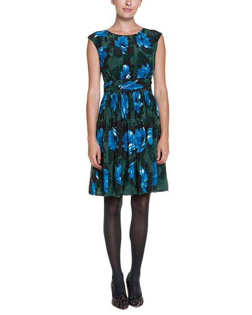 Boden Blue Selina Green Floral Print Ruched Midi Dress