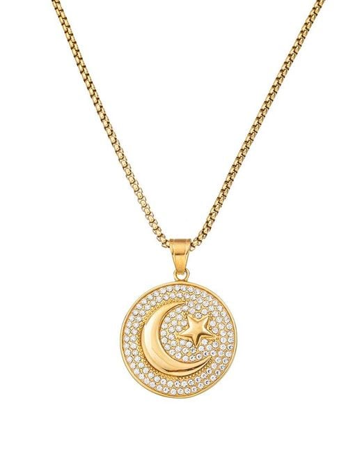 Eye Candy LA Metallic The Bold Collection Titanium Cz Star & Moon Pendant Necklace