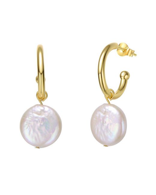 Genevive Jewelry Metallic 14k Over Silver 13mm Pearl Dangle Earrings
