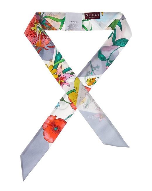 Gucci Gray Printed Silk Neck Bow