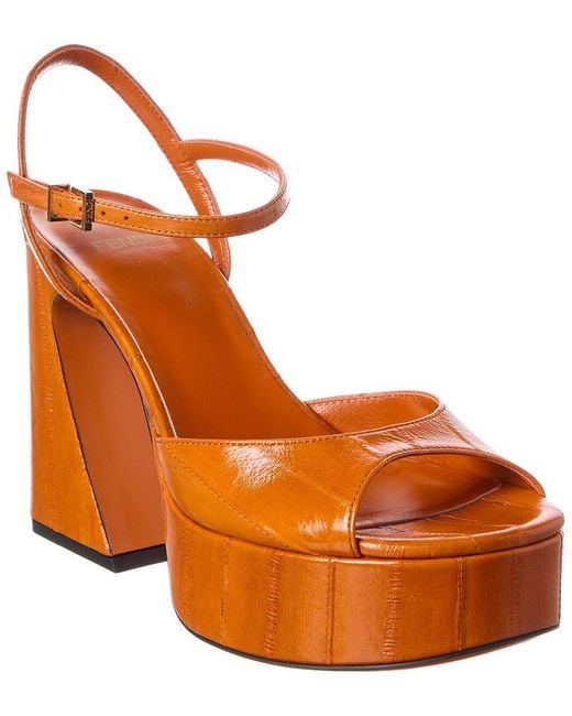 Fendi Orange Arco Leather Platform Sandal