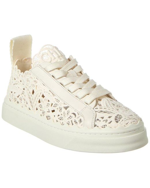 Chloé White Lauren Lace & Leather Sneaker