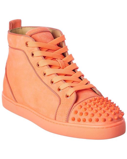 Christian Louboutin Lou Spikes Orlato Suede Sneaker in Orange for Men ...