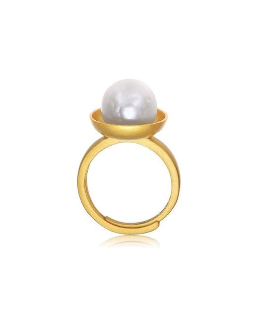 Genevive Jewelry Metallic 14k Over Silver Pearl Ring