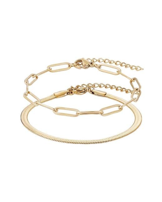 Adornia White 18K Plated Stainless Steel Tarnish-Resistant 2-Chain Bracelet Set