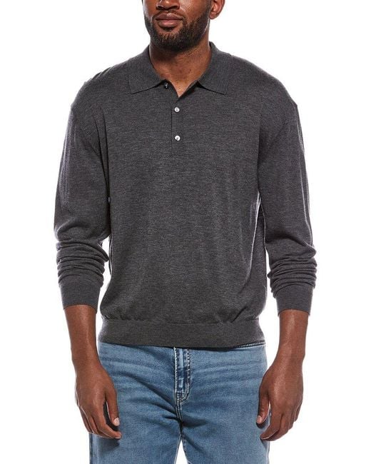 FRAME Gray Superfine Wool Polo Sweater for men