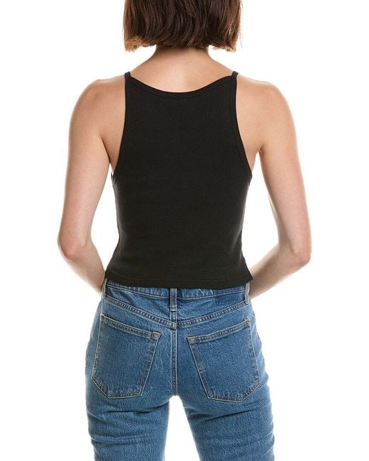 Nia Black Ribbed Racer Tank