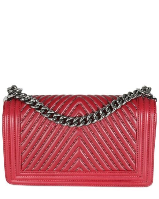 Chanel Red Leather Chain Medium Boy Bag (authentic Pre-loved)