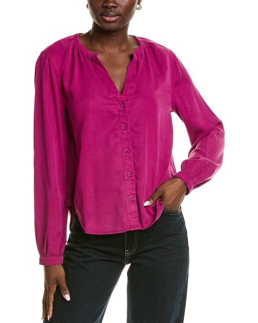 Bella Dahl Red Elastic Neck Button Down Shirt