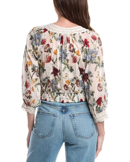 Alice + Olivia Blue Cherelle Gathered Crop Blouse