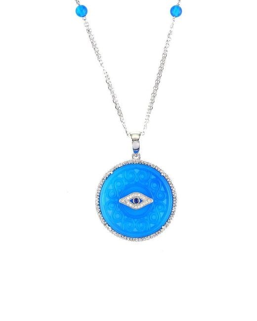 Gemstones Blue 0.11 Ct. Tw. Diamond & Agate Evil Eye Necklace