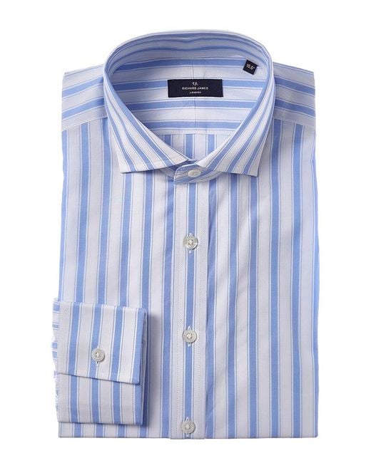 Richard James Blue Regular Collar Bold Stripe Poplin Dress Shirt for men